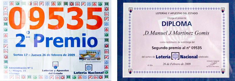 segundo premio en lotería premiados en el año 2009